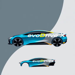 A sleek and modern logo design for the EvoDrive X1 car, prominently featuring a stylized representation of an 'imagine car' logo