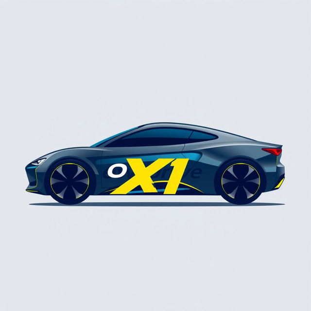 A sleek and modern logo design for the EvoDrive X1 car, prominently featuring a stylized representation of an 'imagine car' logo