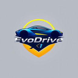 A sleek and modern logo design for the EvoDrive X1 car, featuring an imaginative and stylized representation of a car emblem