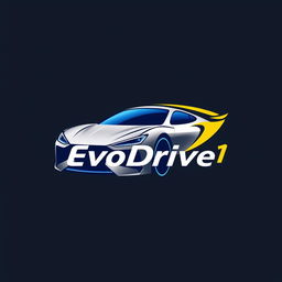 A sleek and modern logo design for the EvoDrive X1 car, featuring an imaginative and stylized representation of a car emblem