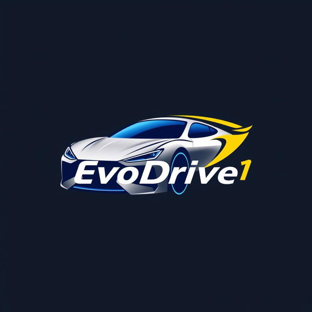 A sleek and modern logo design for the EvoDrive X1 car, featuring an imaginative and stylized representation of a car emblem