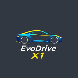 A sleek and modern logo design for the EvoDrive X1 car, featuring an imaginative and stylized representation of a car emblem