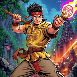 A heroic and dynamic depiction of Pendekar 212 from the classic Indonesian comic 'Wiro Sableng