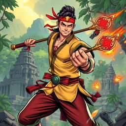 A heroic and dynamic depiction of Pendekar 212 from the classic Indonesian comic 'Wiro Sableng