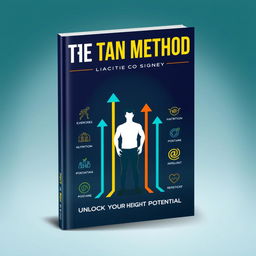 A sleek and modern book cover design for 'The Titan Method: Unlock Your Height Potential'