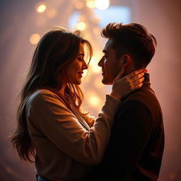 A sensual artistic portrayal of a couple embracing in an intimate, romantic atmosphere