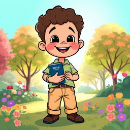 A whimsical little man, like previously described, holding a Bible in his hand