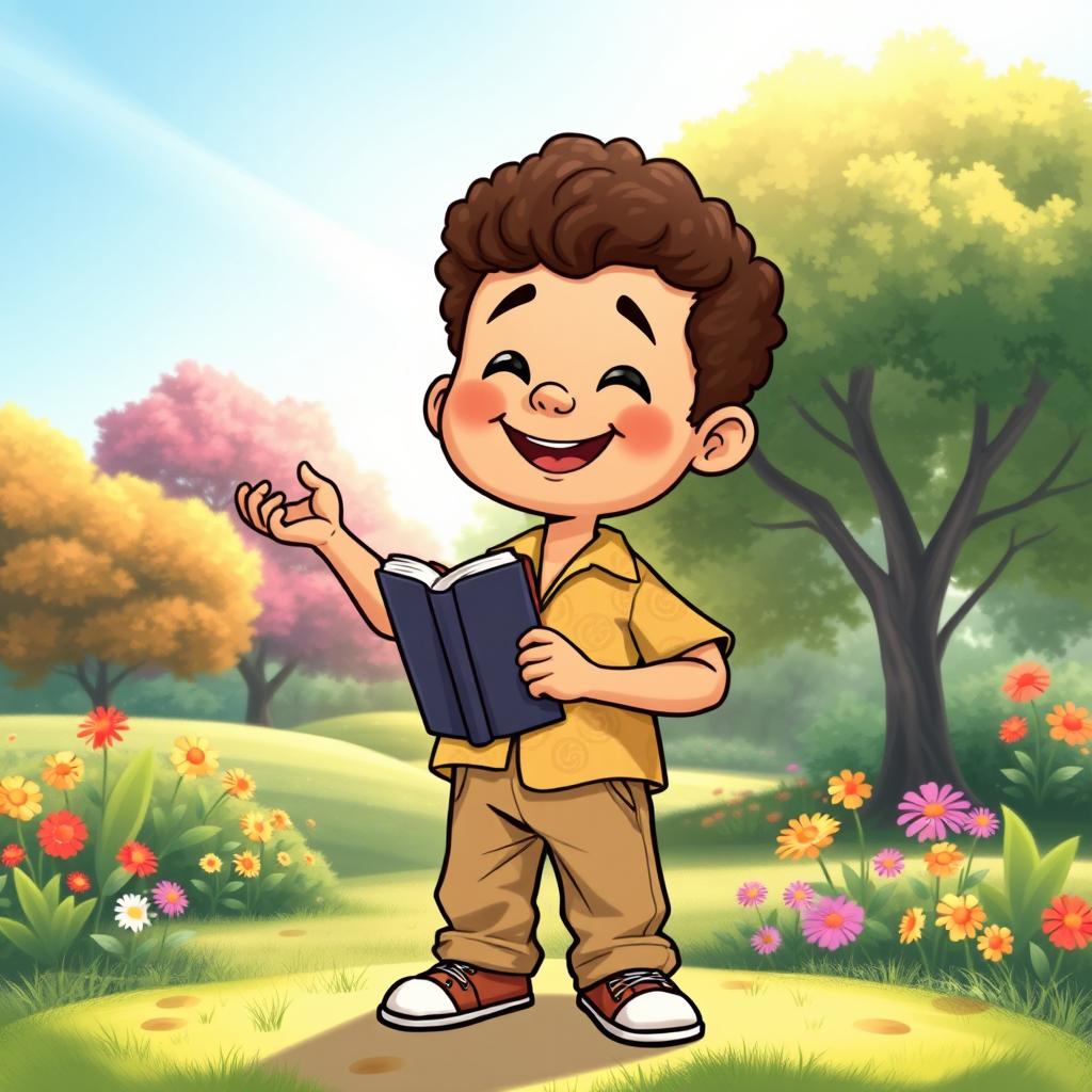 A whimsical little man, like previously described, holding a Bible in his hand