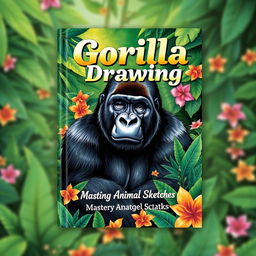 A vibrant and eye-catching book cover design for a drawing guide featuring a gorilla