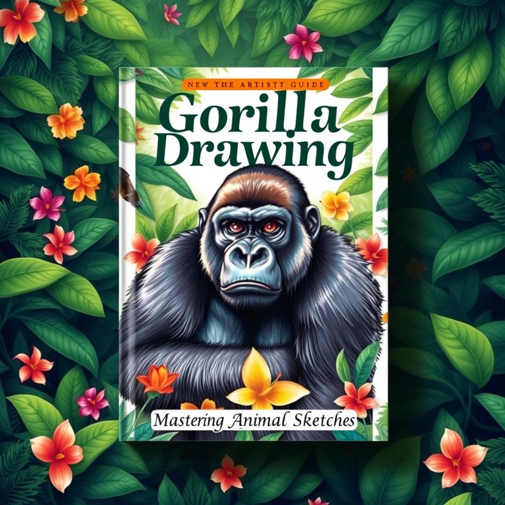 A vibrant and eye-catching book cover design for a drawing guide featuring a gorilla