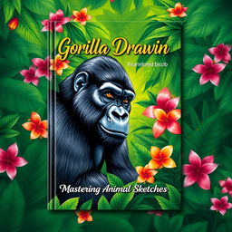 A vibrant and eye-catching book cover design for a drawing guide featuring a gorilla