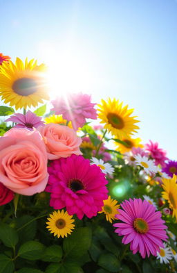 A beautiful arrangement of colorful flowers in a sunny garden