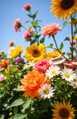 A beautiful arrangement of colorful flowers in a sunny garden