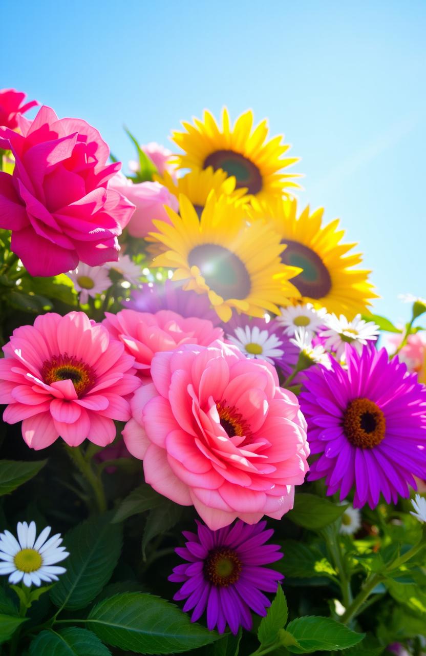 A beautiful arrangement of colorful flowers in a sunny garden