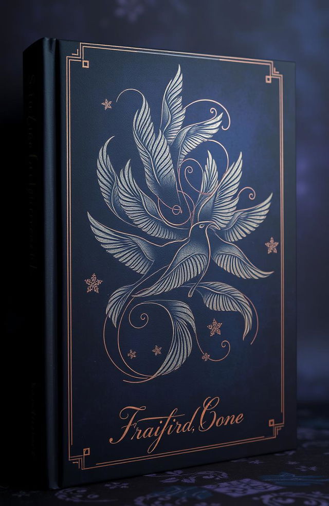 A moody book cover featuring intricate Starling motifs, beautifully balanced in composition