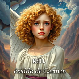 A book cover for the bildungsroman "Óxido de Carmen", featuring a beautiful young woman with fair skin and golden curly hair