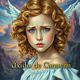 A book cover for the bildungsroman "Óxido de Carmen", featuring a beautiful young woman with fair skin and golden curly hair