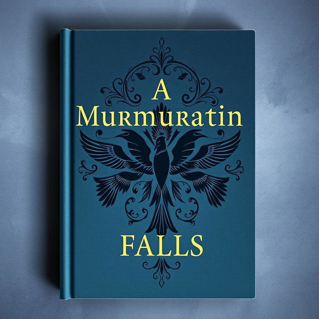 A moody book cover for "A Murmuration Falls" featuring a cool-toned color palette of deep blues, soft grays, and muted purples, creating a mysterious and atmospheric feel