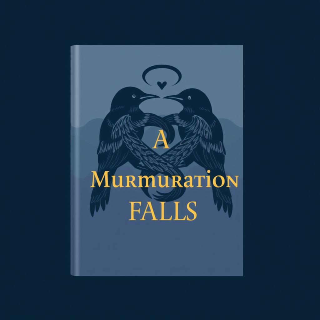 A moody book cover for "A Murmuration Falls" featuring a cool-toned color palette of deep blues, soft grays, and muted purples, creating a mysterious and atmospheric feel