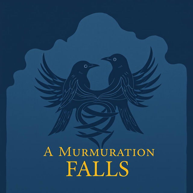 A moody book cover for "A Murmuration Falls" featuring a cool-toned color palette of deep blues, soft grays, and muted purples, creating a mysterious and atmospheric feel