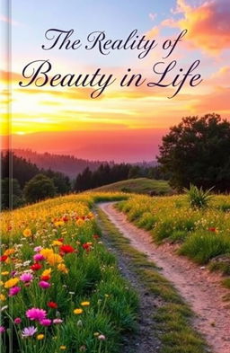 A captivating book cover depicting the beauty of life, featuring a serene landscape at sunrise with vibrant colors of orange, pink, and blue in the sky