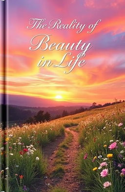 A captivating book cover depicting the beauty of life, featuring a serene landscape at sunrise with vibrant colors of orange, pink, and blue in the sky