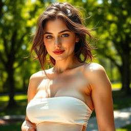 A captivating image of a woman with wet armpits, showcasing a confident pose in a stylish outfit