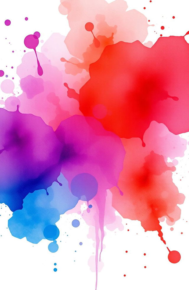 A vibrant watercolour splash background featuring a beautiful blend of rich hues of reds, deep purples, and bright blues, evoking a sense of both passion and creativity