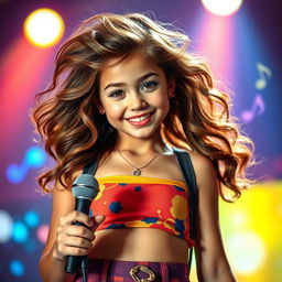A dynamic portrait of a teenage girl as a rising star in music and acting, exuding confidence and charisma