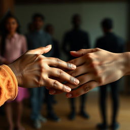 An intimate and heartwarming scene depicting four hands embracing, representing unity and connection