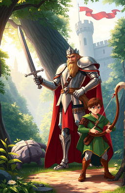 A vibrant and enchanting illustration featuring characters from the legends of King Arthur and Robin Hood