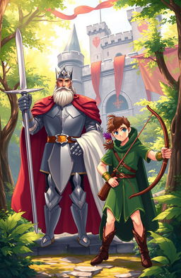 A vibrant and enchanting illustration featuring characters from the legends of King Arthur and Robin Hood