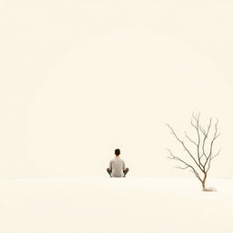 An artistic representation of minimalism in psychology, featuring a serene and peaceful landscape with a simple, sparse aesthetic