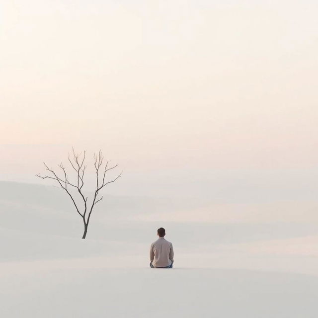 An artistic representation of minimalism in psychology, featuring a serene and peaceful landscape with a simple, sparse aesthetic