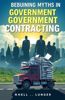 A compelling illustration for a book cover about debunking myths in government contracting for small truck companies