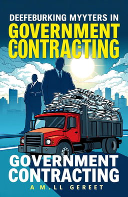 A compelling illustration for a book cover about debunking myths in government contracting for small truck companies