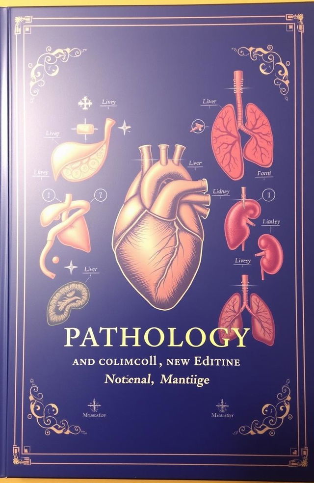 An intricately detailed cover for a medical book about pathology and internal medicine