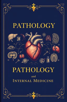 An intricately detailed cover for a medical book about pathology and internal medicine