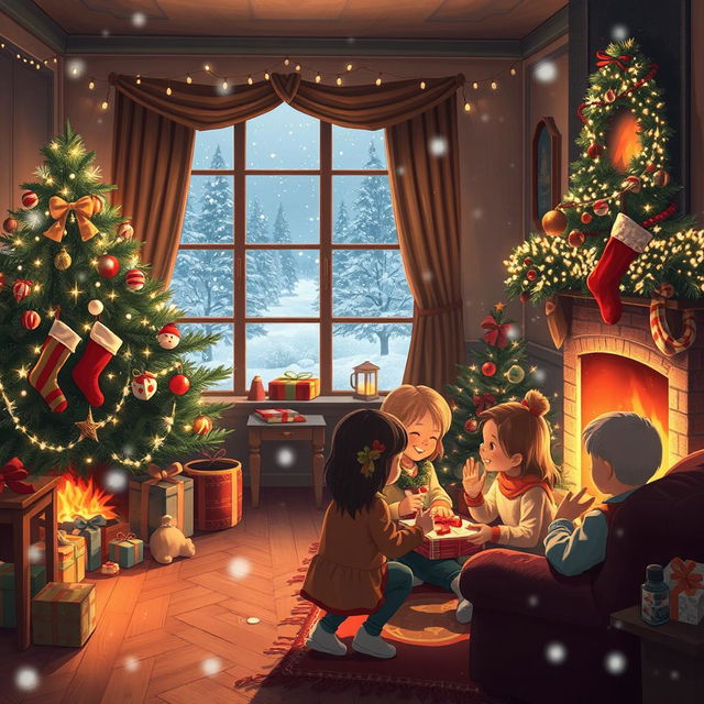 A charming scene depicting a classic Christmas tale, full of festive spirit and warmth