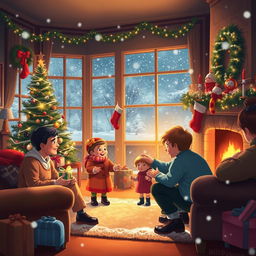 A charming scene depicting a classic Christmas tale, full of festive spirit and warmth