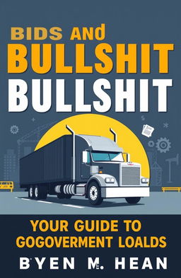 An enlightening and bold book cover design titled 'Bids and Bullshit: Your Guide to Government Loads', focusing on the trucking industry and government contracting
