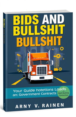 An enlightening and bold book cover design titled 'Bids and Bullshit: Your Guide to Government Loads', focusing on the trucking industry and government contracting