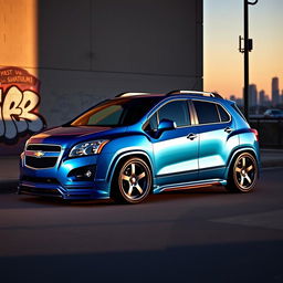 A beautifully modified 2012 Chevy Trax with a stanced appearance, featuring lowered suspension, wide body kit, and sleek alloy wheels
