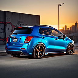 A beautifully modified 2012 Chevy Trax with a stanced appearance, featuring lowered suspension, wide body kit, and sleek alloy wheels