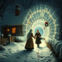 A captivating scene that combines elements of a Christmas tale with a ghostly apparition