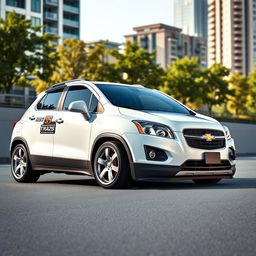 A stunning white 2012 Chevrolet Trax, lowered and beautifully stanced, showcasing its sporty appeal