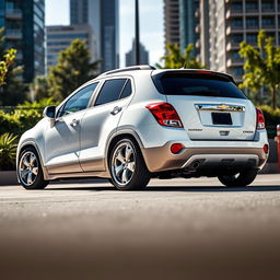 A stunning white 2012 Chevrolet Trax, lowered and beautifully stanced, showcasing its sporty appeal