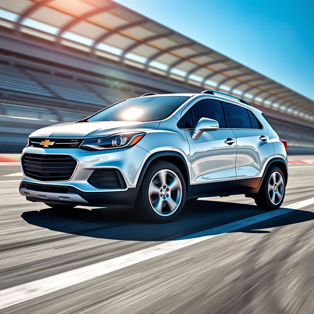 A white 2018 Chevrolet Trax in an aggressive time attack racing pose, showcasing its sporty design and sleek lines