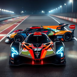 Design a hypercar specifically engineered to endure the grueling 24 Hours of Le Mans race, featuring an aerodynamic body with a sleek and futuristic design, integrated with advanced technology for hybrid performance