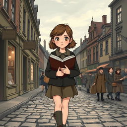 A nostalgic illustration set in a European city during the 1940s, capturing the essence of 'The Book Thief'